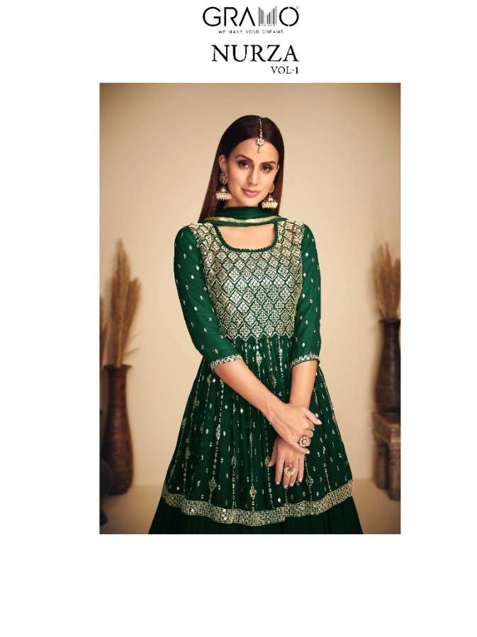 Gramo-Nurza Vol 1-Real-Georgette-Heavy-Work-Peplum-Top-Kurti-Georgette-Skirt-Georgette-Dupatta-Poster